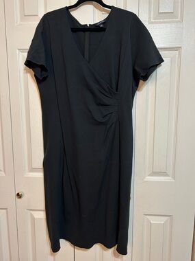 Lands End Classic Black Short-Sleeve Wrap Dress